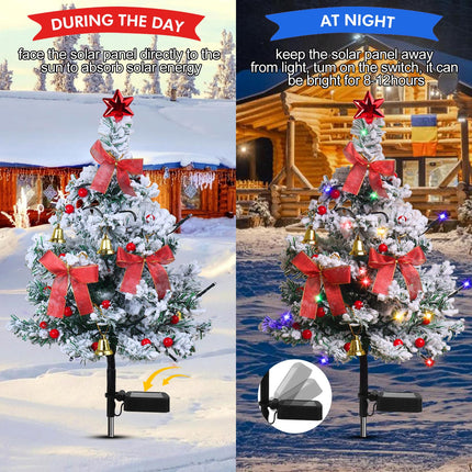 Solar Christmas Tree Lights Outdoor Decorations, 2PCS Waterproof Xmas Tree Light Christmas décor Pathway Lights for Outside Garden Yard Lawn House Front Porch Door (White)