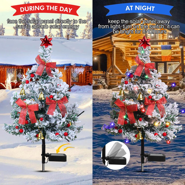 Solar Christmas Tree Lights Outdoor Decorations, 2PCS Waterproof Xmas Tree Light Christmas décor Pathway Lights for Outside Garden Yard Lawn House Front Porch Door (White)