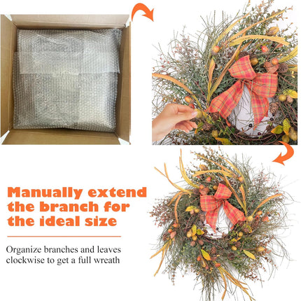 22 Inch Fall Front Door Wreath Mixed Berry Bow Ribbon Wreath Large Harvest Wreath with Pinecone on Grapevine Base for Front Door Farmhouse Wall Window Festival Celebration Christmas Decor