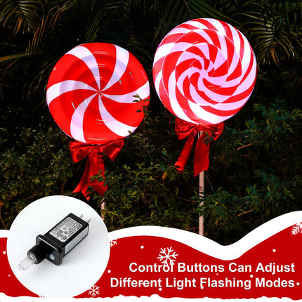2Pcs 4ft/48 Large Christmas Lollipops Pathway Lights Outdoor 6 Modes Xmas Peppermint Candy Lights Candyland Decor Jumbo Giant Landscape Path Light for Outside Walkway Patio Yard Garden (Red White)