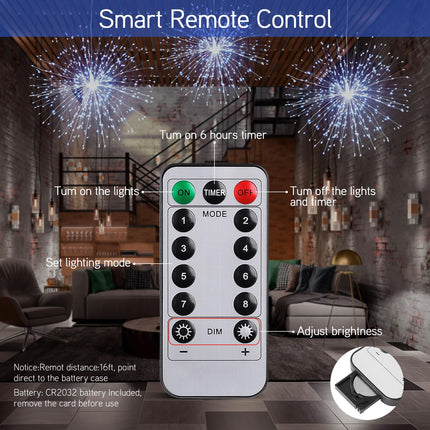 Bursting Star String Lights Christmas Lights, 225 LED 8 Modes Dimmable with Remote Control, Waterproof Copper Wire Decorative Hanging Star Lights for Party Patio Garden Decoration (White, 4PC)