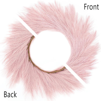 Hananona Artificial Pampas Wreath, 26" Pink Faux Pampas Decor for Boho Style Weding, Spring Wreath Valentine's Day Home Decor (Pink)