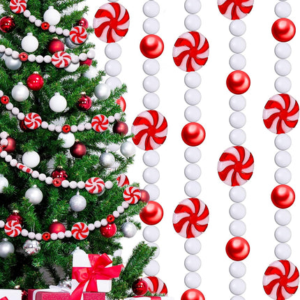 Gerrii 9 Feet Large Christmas Tree Candy Bead Garland Holiday Red and White Peppermint Decorations Christmas Plastic Garland Hanging Ornaments for Xmas Party Fireplace Home Decor(2 Pieces)
