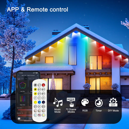 Permanent Outdoor Lights, 105ft Outdoor String Lights Smart RGB with 72 Scene Modes, IP67 Waterproof Holiday Lights for Outside, APP and Remote Control Party Holidays