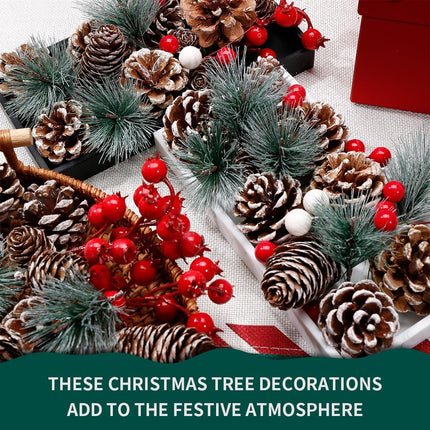 108 Pcs Christmas Ornaments Pine Cones Berry Pine Branch Set Xmas Decorations for Home, Pinecones for Crafts Vase Filler Wreath Christmas Table Decor