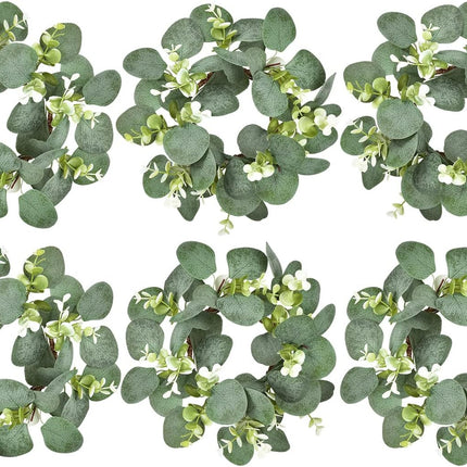 LSKYTOP 6Pcs Eucalyptus Wreath Faux Kitchen Cabinet Wreaths Artificial Greenery Wreath Farmhouse Wreath for Door Wall Window Decor, 9Inch/PC