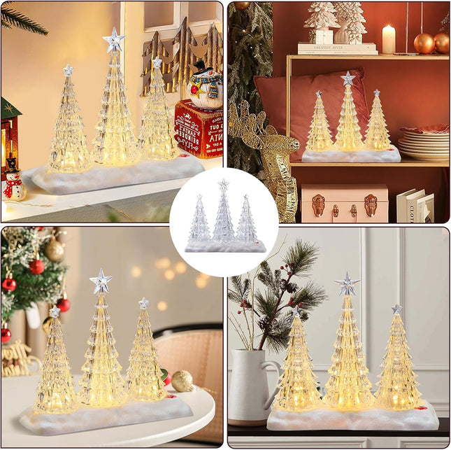 Tabletop Christmas Tree with Light and Music - Battery Operated Crystal Clear Acrylic Christmas Tree Light with 8 Christmas Songs for Tabletop Home Office Holiday Decorations , Warm White