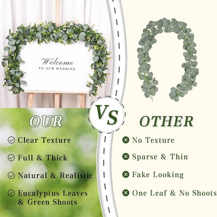 2 Pcs Eucalyptus Garland,5.9 FT Artificial Greenery Garland Fake Vines Eucalyptus Garland for Wedding Centerpiece Table Party Indoor Outdoor Wall Decor