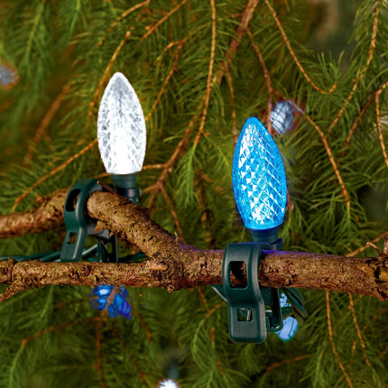 Noma C9 LED Quick Clip Christmas Lights Built-in Clip-On String Lights 24 Pure White & Blue Bulbs 16 Foot Strand