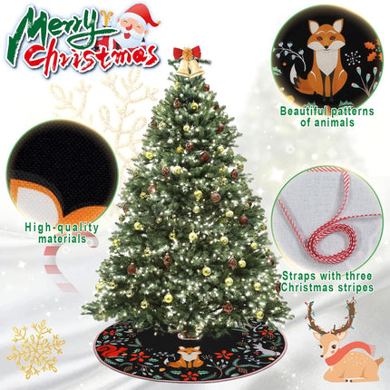 Christmas Tree Skirt 36" Forest Animals Xmas Tree Skirt Decor Mats for Farmhouse Rustic Xmas Holiday Indoor Party Outdoor Decorations (Black, 36 Inch)
