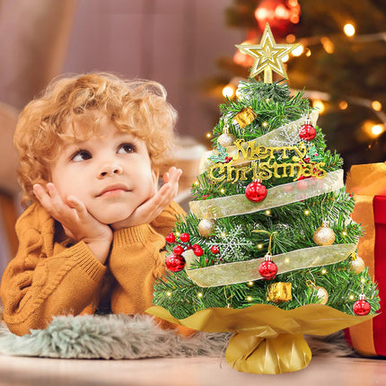 Mini Christmas Tree Small Green Christmas Tree 2ft Artificial Xmas Tree Tabletop Christmas Tree with Light Miniature Christmas Trees for Christmas Winter Holiday Party Home Decoration