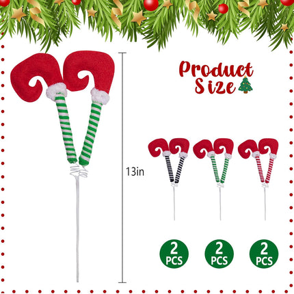 6 Pcs Christmas Elf Legs Picks- 13 Inch Elf Feet Tree Ornaments with Fixed Wire- Striped Plush Stuffed Elf Leg Picks for Christmas Tree Party Home Decorations