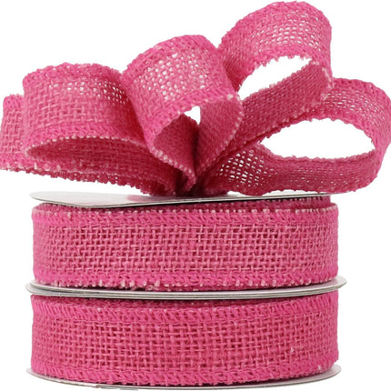 HUIHUANG Hot Pink Burlap Ribbon 1 inch x 20 Yards Natural Jute Burlap Ribbon for Wrapping Thick Burlap Ribbons for Crafts Christmas Wreaths Bows Rustic Home Decor Wedding Party Decor (No Wire)