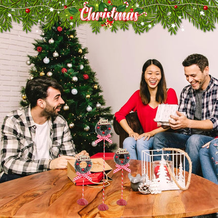 3 Pieces Christmas Table Decorations Merry Christmas Wreath Set with Buffalo Plaid Ribbon Bow Red Green Christmas Tiered Tray Decor Christmas Table Centerpieces Tabletop for Home Xmas Party Office