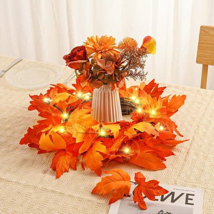 Thanksgiving Decorations Fall Garland with Lights 6 Ft Fall Maple Leaf Garland with 36 Fairy Lights for Indoor Outdoor Autumn Harvest Halloween Fall Decor Home Wedding Fireplace Party Christmas