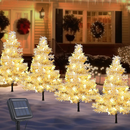 4 Pack 2.2FT Solar Christmas Tree Lights Decorations Outdoor, 8 Modes Christmas Pathway Lights with 80 Star LED Lights,Waterproof Christmas Pathway Lights for Patio Garden Lawn Holiday Decor, White
