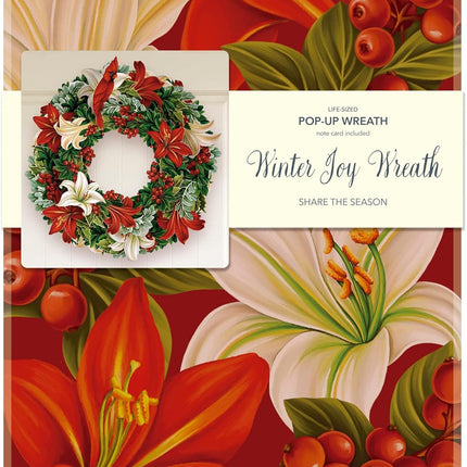 FreshCut Paper Pop Up Wreath, 15 inch Floral Paper Wreath, Reuseable Faux Flower Party Decoration & Indoor Wreath & Home Décor, 3D Popup Wreath with Blank Card, Winter Joy Wreath