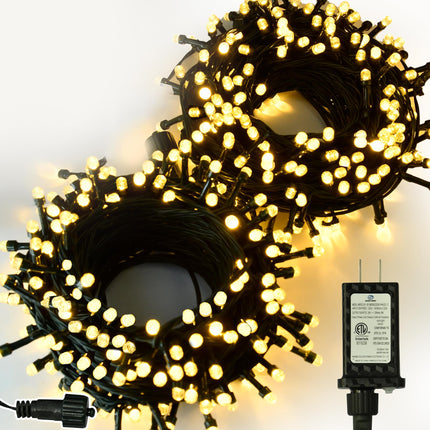 ULG d 2-Pack 152FT 400 LED Christmas String Lights, Extendable Waterproof Fairy Lights with Memory Function, 8 Modes, Bubble Bulbs, Warm White, Adapter Included for Indoor/Outdoor Decor