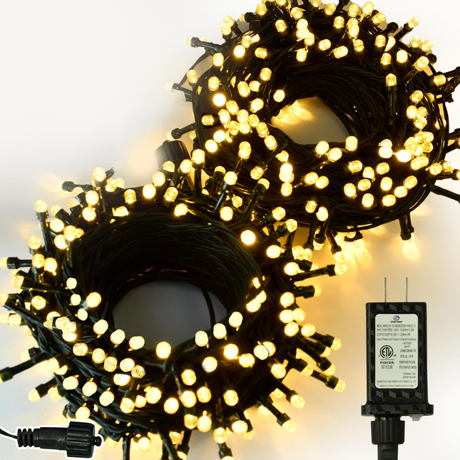 ULG d 2-Pack 152FT 400 LED Christmas String Lights, Extendable Waterproof Fairy Lights with Memory Function, 8 Modes, Bubble Bulbs, Warm White, Adapter Included for Indoor/Outdoor Decor