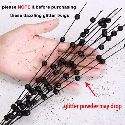 10 Pack Black Artificial Glitter Berry Stems 15.7" Fake Christmas Picks Decorative Glitter Sticks for Christmas Tree DIY Wreath Crafts Fireplace Decor