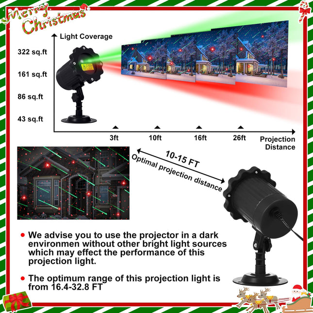 Treela Christmas Laser Projector Light Outdoor Holiday Projector Decoration Waterproof Moving Star Laser Projection Light with Remote Landscape Light for Home Party Garden (Red Green,Meteor Showers)