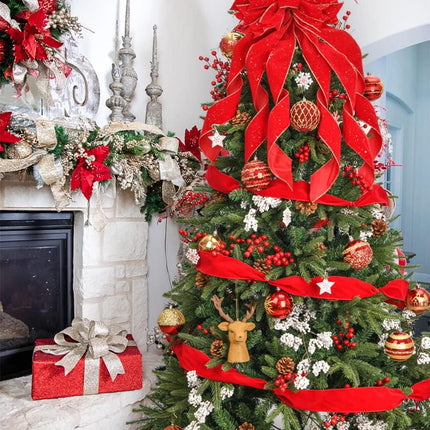 Christmas Tree Topper,33x13 inches Large Toppers Bow with Snowflake Pattern for Christmas Decoration (Red)