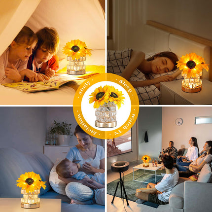 Sunflowers Flower Lamp Touch Lamp,Rechargeable Cordless Table Lamp, 3-Colour Infinitely Dimming Battery Powered Small Night Light, for Mom for Valentine Day,Mothers Day,Xmas,Birthday