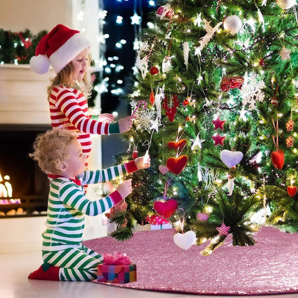 Pink Christmas Tree Skirt, Sequin Sparkly Tree Skirt 36 Inch, Glitter Candy Xmas Tree Mats for Pencil Tree, Pink Fall Christmas Decorations Ornaments