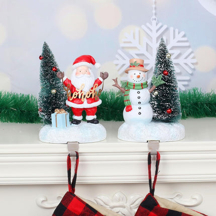 2 Set Christmas Snowman Stocking Holders for Fireplace Mantle Garland Mantel Clips Stocking Hook Santa Claus Stocking Hangers Holiday Decor (2,C- Santa Claus)