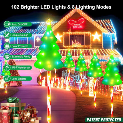 26'' Larger Christmas Decorations Outdoor, 102 LED Solar Christmas Lights Outdoor Candy Cane Tree Lights, 10 Modes Waterproof Solar Outdoor Christmas Decorations for Yard Garden Pathway Outside - 6PK