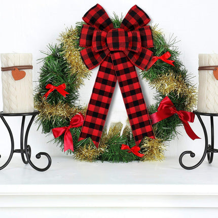 6 Counts Buffalo Plaid Bow Halloween Thanksgiving Christmas Wreath Bow 10 Inch Fall Bow for Christmas Tree Crafts DIY Bow Decoration (Red and Black)