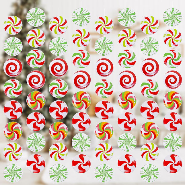 8PCS Christmas Hanging Streamer Garland Candy Christmas Party Decorations Colored Candies Ceiling Hanging Swirls Xmas Party Ceiling Whirl Streamers for Christmas Winter Holiday Year Decorations