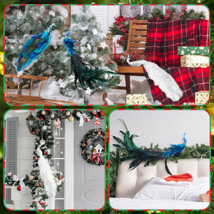 Giegxin 3 Pcs Peacock Christmas Tree Ornaments 17.7 Inch Artificial Peacock Birds Ornament Glitter Peacock Sequin Birds Clip on Christmas Tree Ornaments Peacock for Christmas Tree Decor