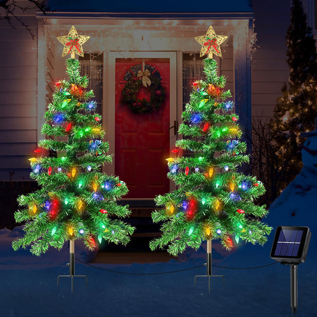 Solar Christmas Trees with Lights, 1200mA Solar Powered Waterproof 3.6FT Outside Xmas Tree Stake with 100 LEDs and 8 Modes for Unique Outdoor Yard Pathway Garden Grave Decorations (2 in 1)