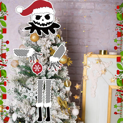 5 Pack Skellington Christmas Tree Topper Head Arms and Legs, Xmas Spooky Skull Decorative Tree Ornaments, Funny Indoor Home Decorations Holiday Gothic Party Supplies