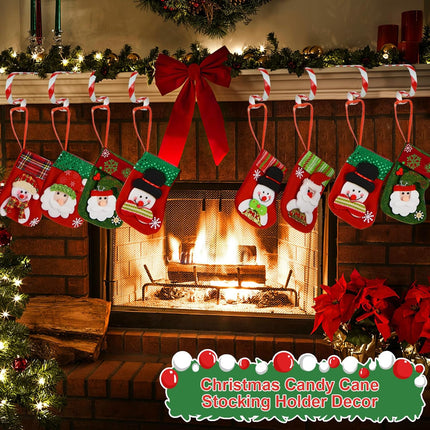 Christmas Stocking Holders for Mantle Set 8, Lightweight Metal Stocking Hangers Adjustable Candy Cane Stocking Hooks for Fireplace Non-Skid Stocking Holders for Christmas Decoration (Red)