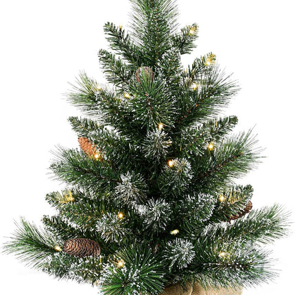 30 Led Warm Lights Pre-Lit Artificial Mini Christmas Tree, 2ft Snow Tipped Pine Artificial Christmas Tree,Seasonal Indoor Home Decor with Decorative Burlap Base