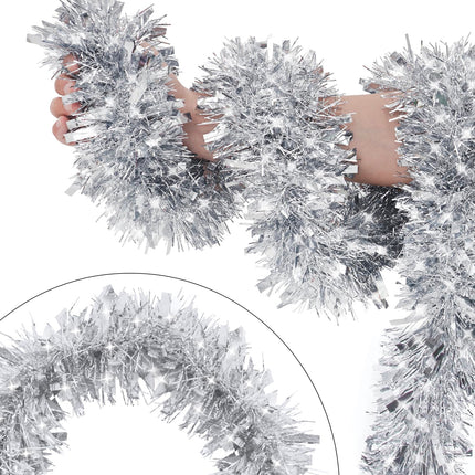 50 Ft Silver Tinsel Garlands Christmas Tree Decorations, Thick Thin Metallic Streamers Xmas Christmas Tinsel Garland Silver Garland,Garland for Indoor&Outdoor Decor (Silver)