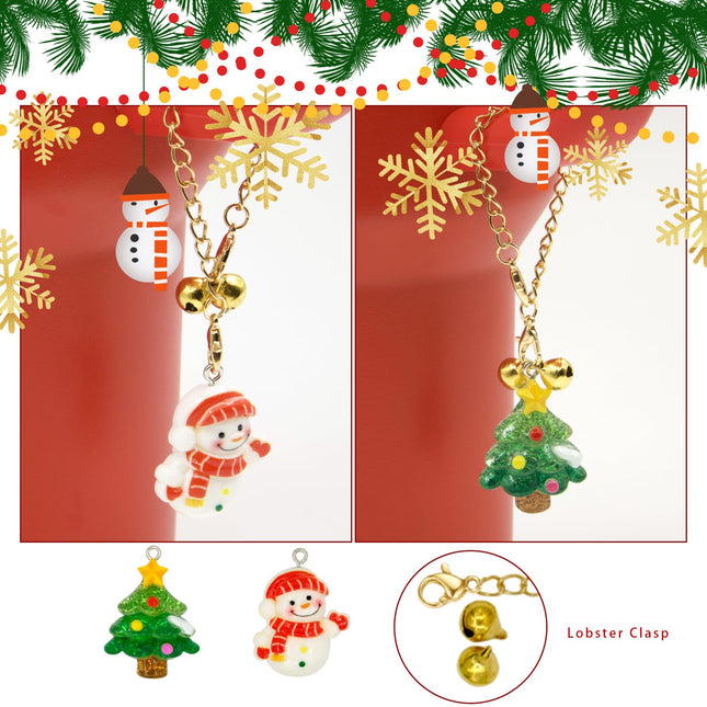 11Pcs Christmas Straw Cover Cap for Stanley Cup 10mm Silicone Holiday Straw Topper with Xmas Handle Charms for Stanley 30/40 Oz Tumbler Accessories Reusable Straw Tip Lids for Christmas s Decor