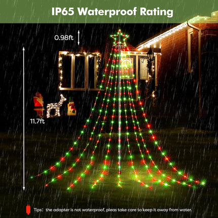 BlcTec Outdoor Christmas Decorations, 352 LED Christmas Star Lights with 9 Strands 11.7ft Waterfall Christmas Tree Lights, 8 Modes, Waterproof, Timer for Yard Patio Xmas Décor, Flowing Red and Green