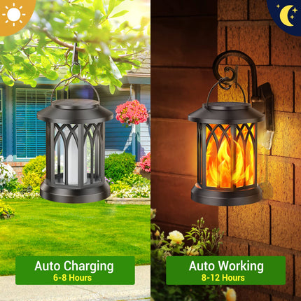 KOOPER 4 Pack Solar Lantern Outdoor Lights, d Flickering Flame Solar Lanterns Lights Outdoor Waterproof, Hanging Outdoor Solar Lanterns Lights, Solar Powered Lanterns for Yard Garden Decor
