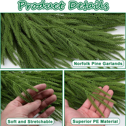 Realistic Norfolk Pine Garland Christmas Garlands, SAREAL 9ft Artificial Faux Greenery Garland for Christmas Festive Holiday Decor