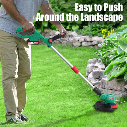 20V Grass Trimmer / Battery Weed Eater, HYPERECHO Auto-Feed Lines Cordless Grass Trimmer with 10 inch Cutting Diameter, Handle and Height Adjustable Weed Eater, 2.0Ah Battery and Fast Charger