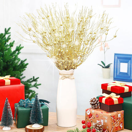 Giegxin 16 Pack Christmas Picks and Sprays, 17 Inches Christmas Berry Stem Branches for Christmas Tree Filler Decorations, Xmas Glittery Twigs Ornaments for Holiday Winter Decor(Champagne)
