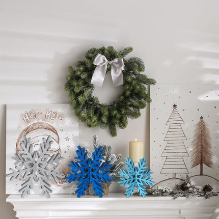 Bucherry 12 Pcs Christmas Wooden Snowflake Table Decor Winter Snowflake Signs 3D Snowflake Tabletop Decorations Snowflake Centerpiece for Home Xmas Party Supplies(Silver)