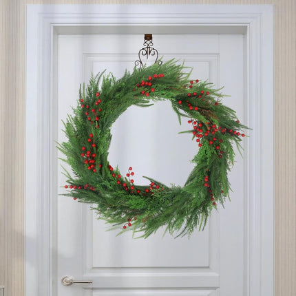 Norfolk Pine Garlands with Red Berries, 6Ft Artificial Soft Christmas Pine Cypress Garland, Green Real Touch Greenery Garland for Table, Mantle, Staires Railing, Indoor/Outdoor Christmas Decorations.