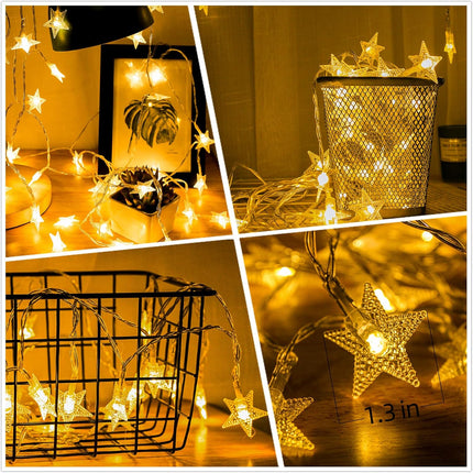 Star String Lights, 20Ft 40 LED Star Fairy Lights Battery Operated, Christmas Twinkle Lights Indoor Outdoor for Bedroom Canopy Patio Wedding Party Ramadan Home Decorations (Warm White)