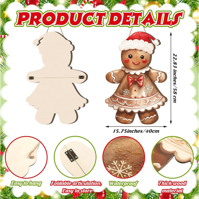 Shellwei 2 Pcs Christmas Gingerbread Hanging Sign Christmas Front Door Decorations, Hanging Decorations for Home Front Porch Walls, Indoor Outdoor Christmas Door Hanger(Red)