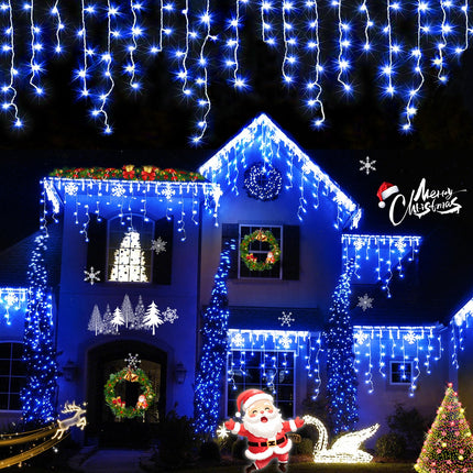 YEGUO 400 LED Blue Icicle Lights Outdoor Waterproof, 33ft 80 Drops Icicle String Lights Connectable, 8 Modes Icicle Christmas Lights with Memory