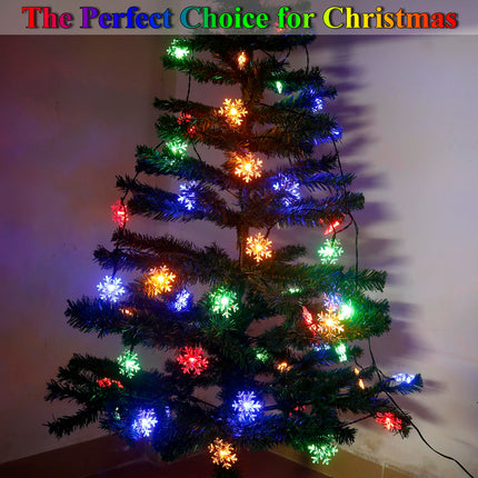 Christmas Decorations Outside Solar Snowflake Lights, 50LED Bright and Long-Lasting Solar Christmas Lights Outdoor Waterproof Decorations, Snowflake Ornaments with Remote for Garden Patio Yard Decor